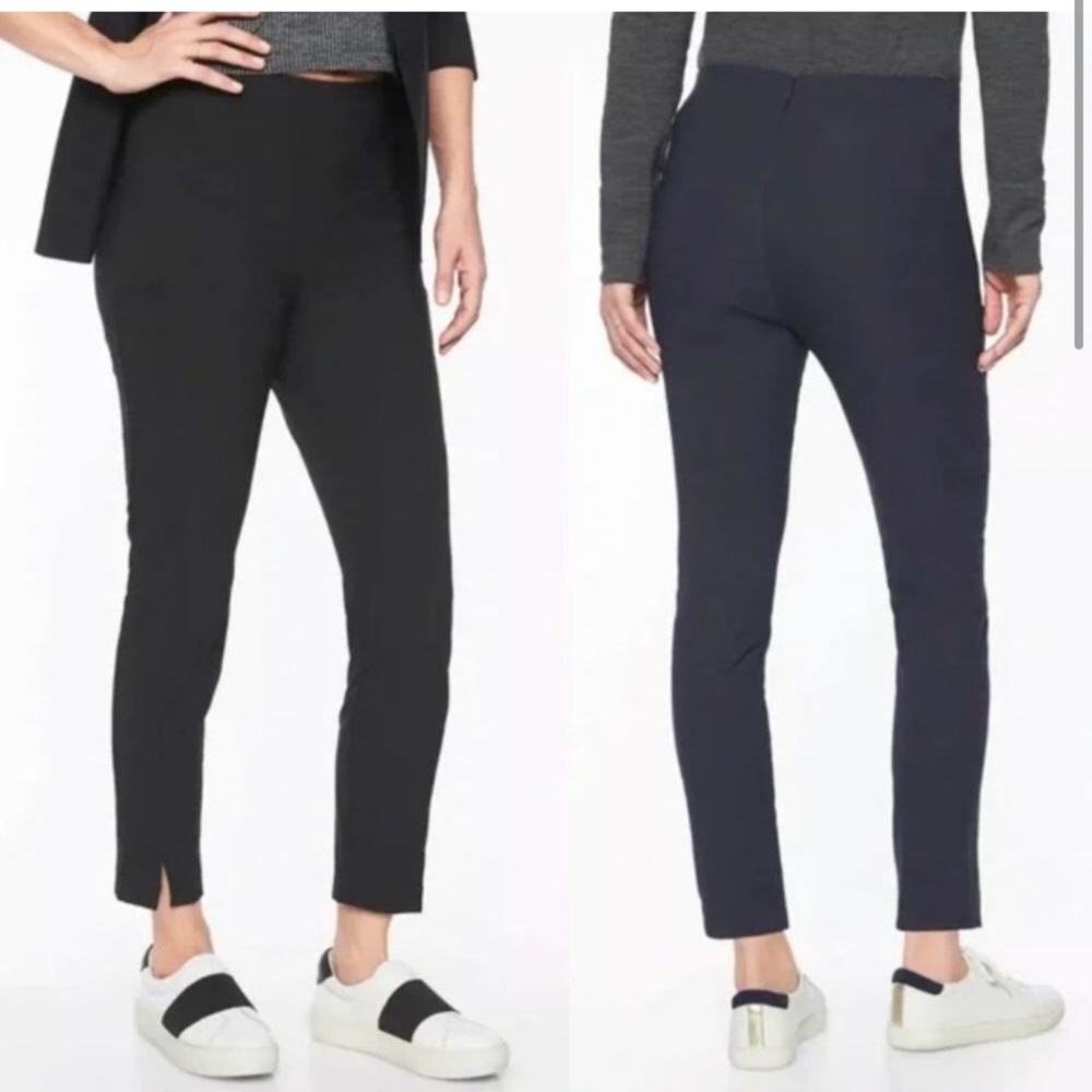 Athleta Black Wander Slim Pant Back Zipper Side Pockets Ankle Slits Size 4P
